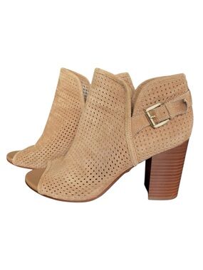 Sam Edelman Tan Suede Leather Upper Perforated Peep Toe 4" Heeled Boots (8.5M)